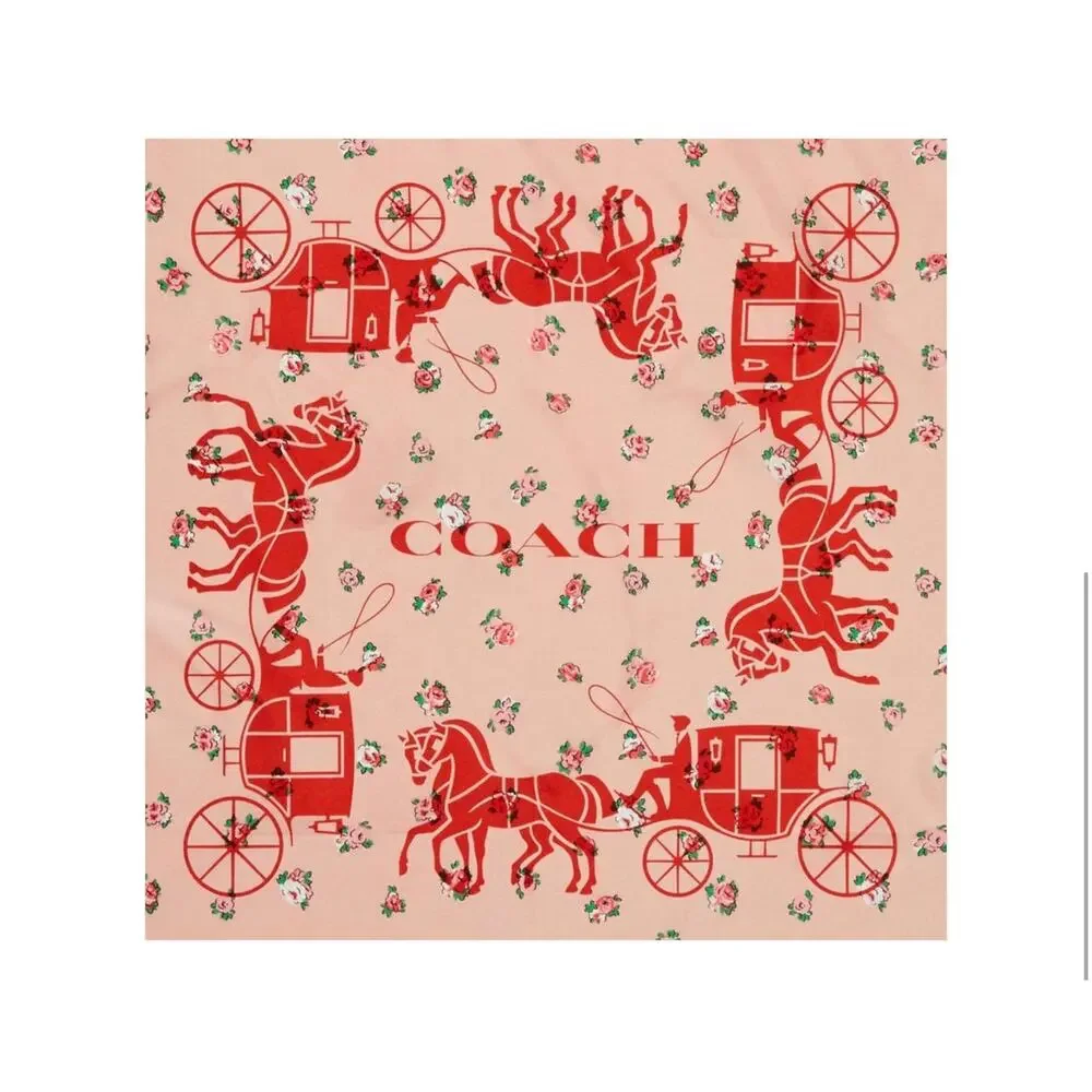 Coach Horse And Carriage Tea Rose Print Silk Bandana